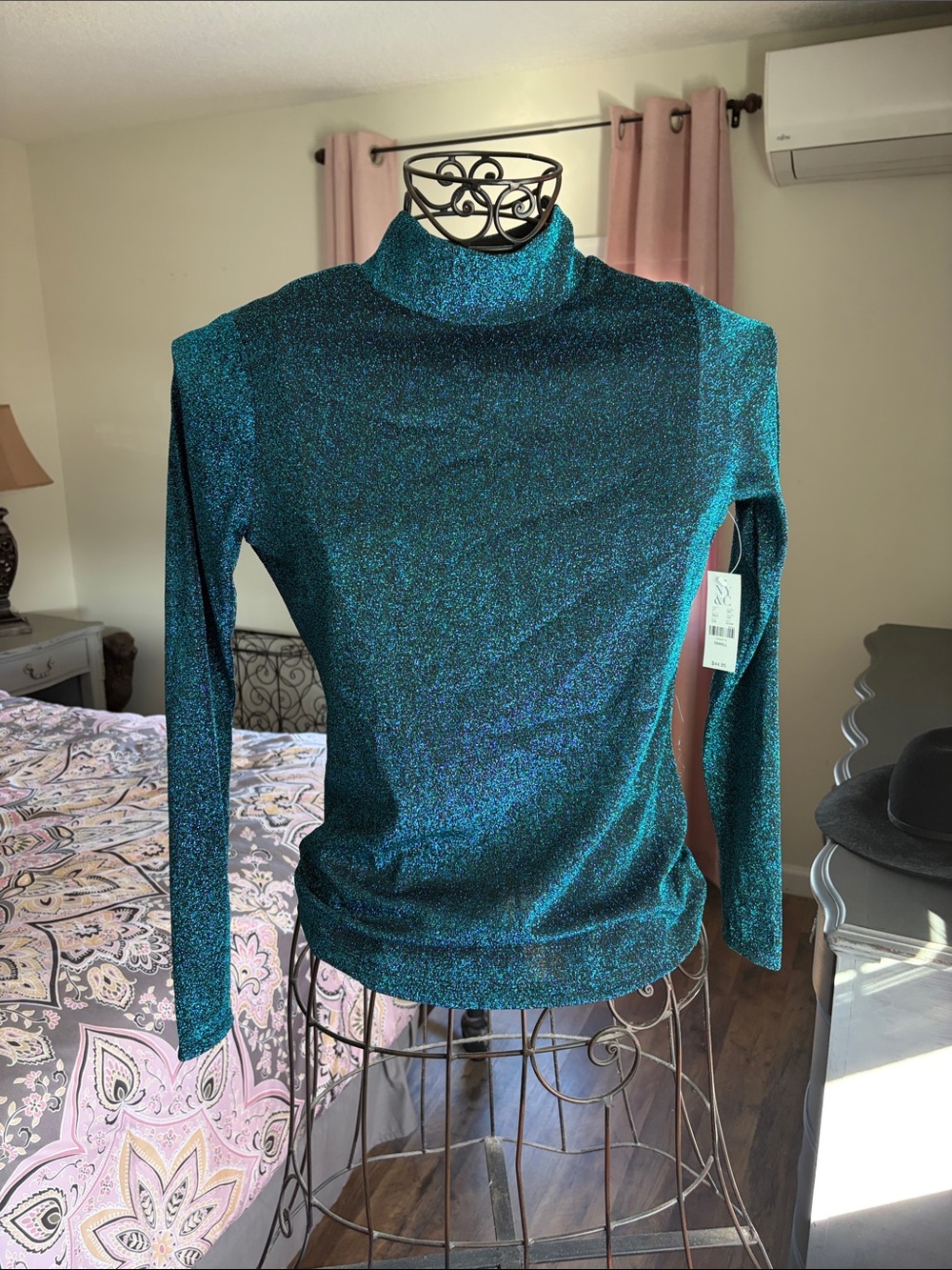 New York & Company Shimmery Teal Turtleneck Sweater